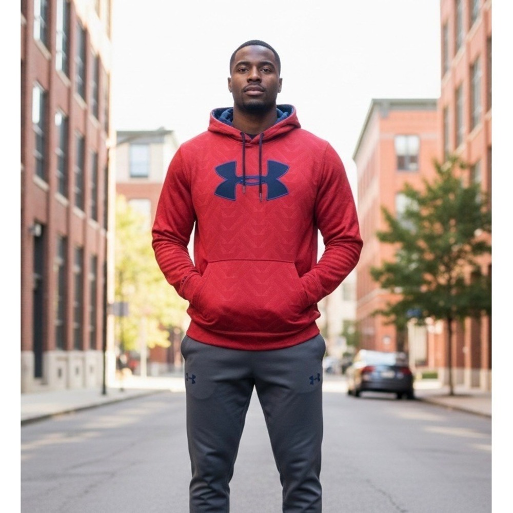 Under Armour Mens Armour Fleece Red Chevron‎ Pattern Logo Hoodie Sweatshirt